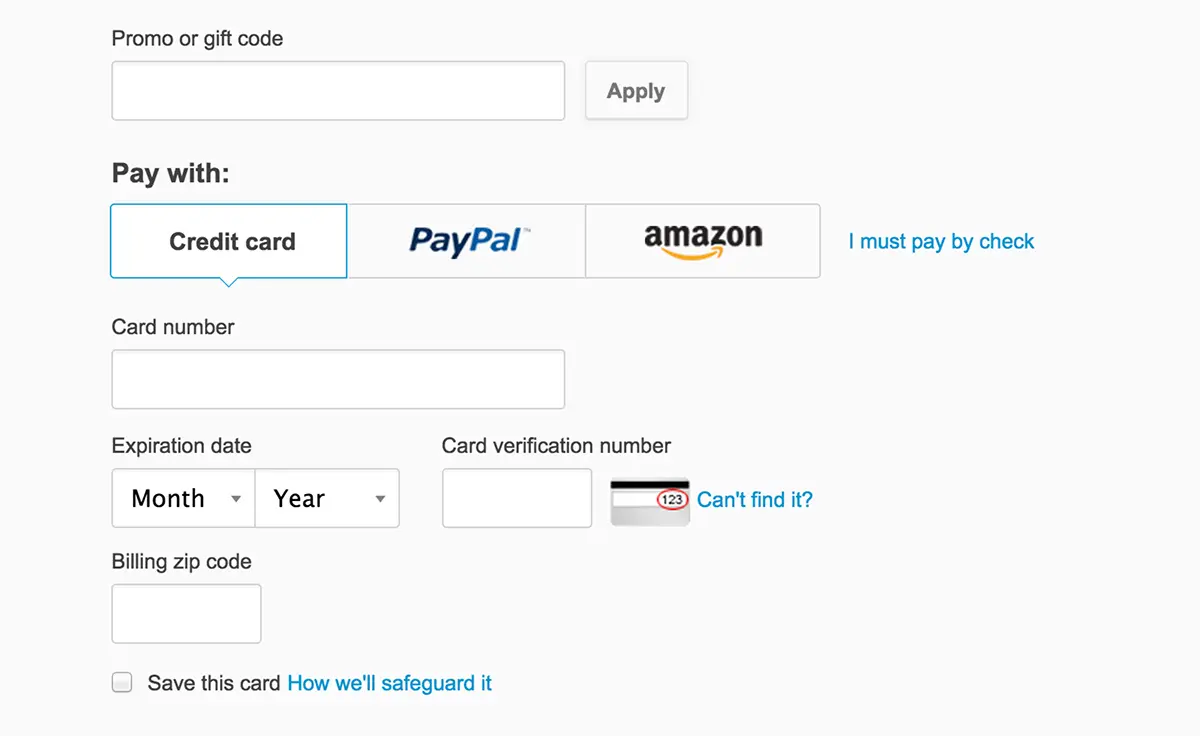 AFTER: Cleaned up and standardized checkout screen