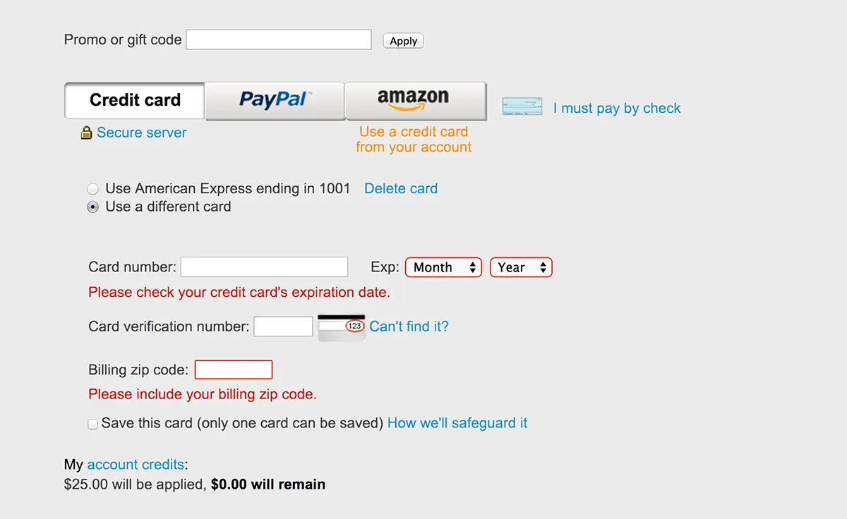 BEFORE: Non-standard messy, confusing checkout UI