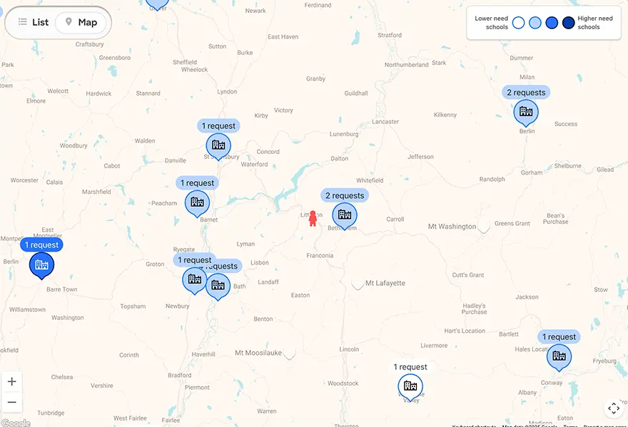 BEFORE: Map view way zoomed out, no Littleton schools visible