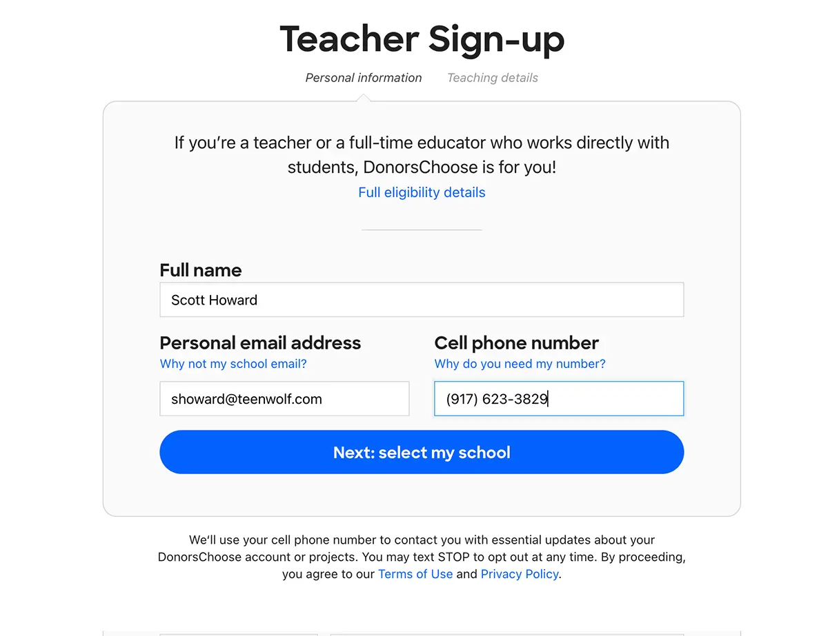 Step 1, just the basic info